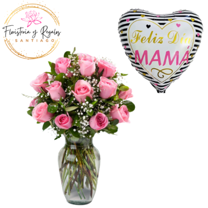 FLORERO DE 15 ROSAS + GLOBO